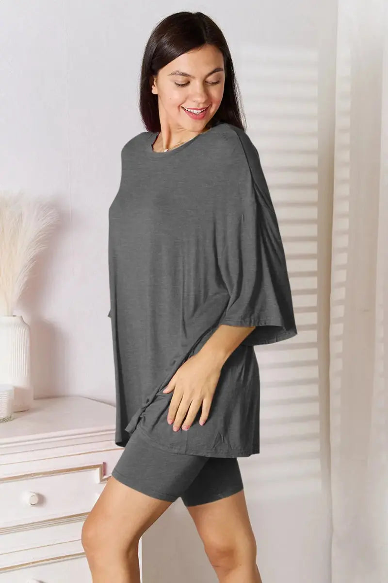 Basic Bae Full Size Soft Rayon Three - Quarter Sleeve Top and Shorts Set - Love Salve